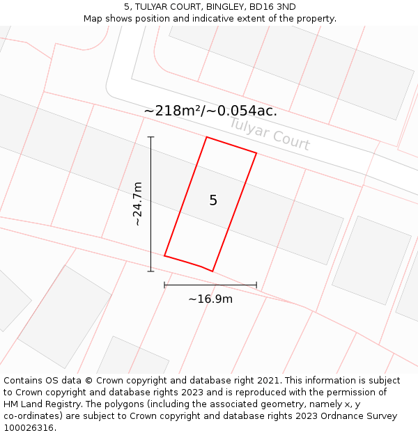 5, TULYAR COURT, BINGLEY, BD16 3ND: Plot and title map
