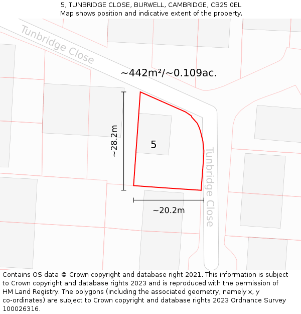 5, TUNBRIDGE CLOSE, BURWELL, CAMBRIDGE, CB25 0EL: Plot and title map