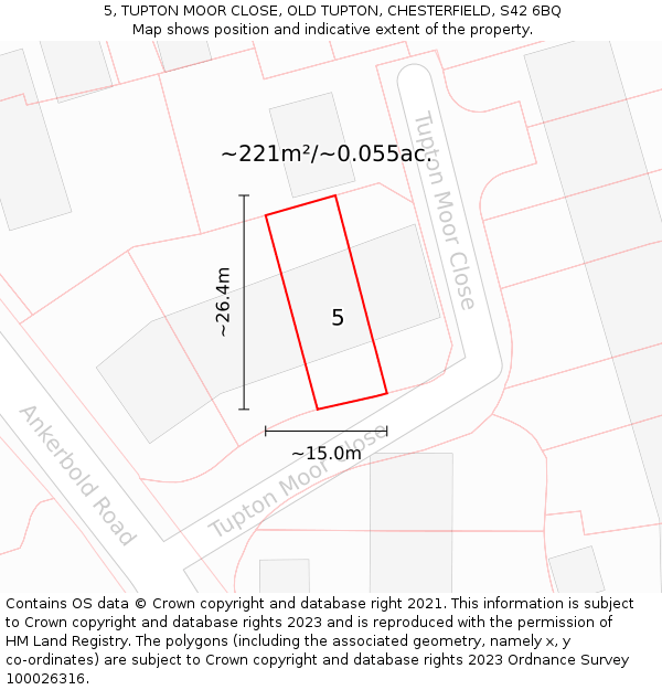 5, TUPTON MOOR CLOSE, OLD TUPTON, CHESTERFIELD, S42 6BQ: Plot and title map