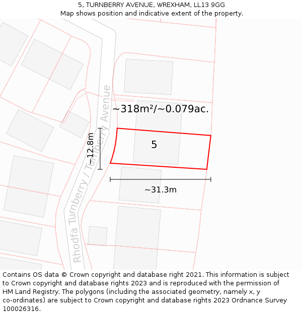 5, TURNBERRY AVENUE, WREXHAM, LL13 9GG: Plot and title map