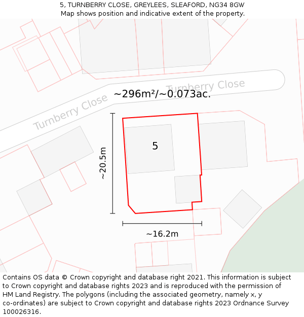 5, TURNBERRY CLOSE, GREYLEES, SLEAFORD, NG34 8GW: Plot and title map