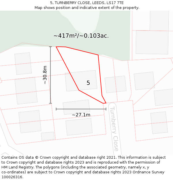 5, TURNBERRY CLOSE, LEEDS, LS17 7TE: Plot and title map