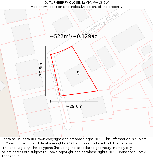 5, TURNBERRY CLOSE, LYMM, WA13 9LY: Plot and title map
