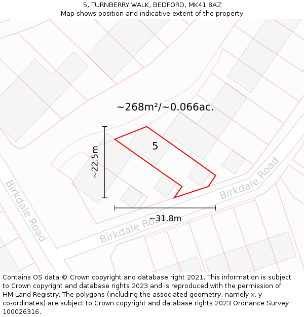 5, TURNBERRY WALK, BEDFORD, MK41 8AZ: Plot and title map