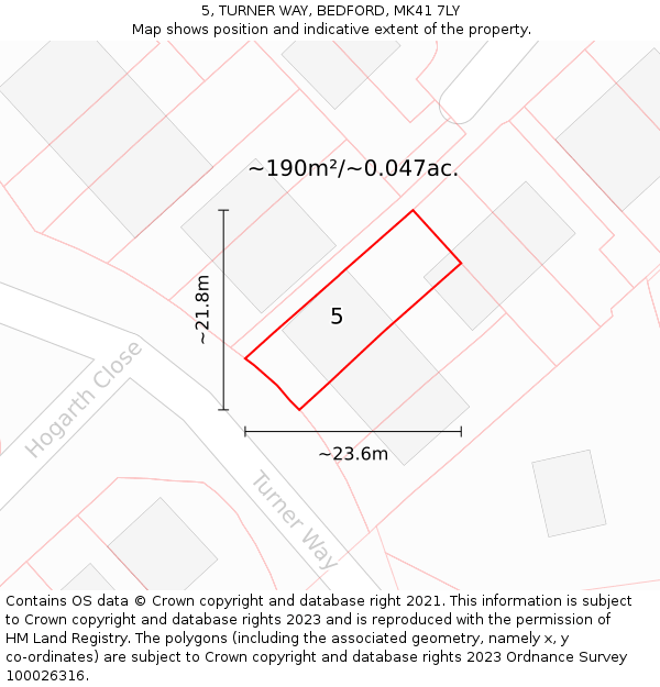 5, TURNER WAY, BEDFORD, MK41 7LY: Plot and title map