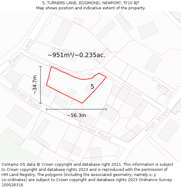 5, TURNERS LANE, EDGMOND, NEWPORT, TF10 8JT: Plot and title map