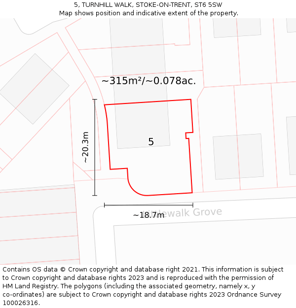 5, TURNHILL WALK, STOKE-ON-TRENT, ST6 5SW: Plot and title map