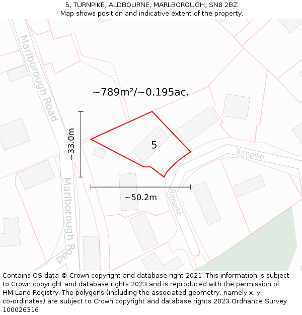 5, TURNPIKE, ALDBOURNE, MARLBOROUGH, SN8 2BZ: Plot and title map