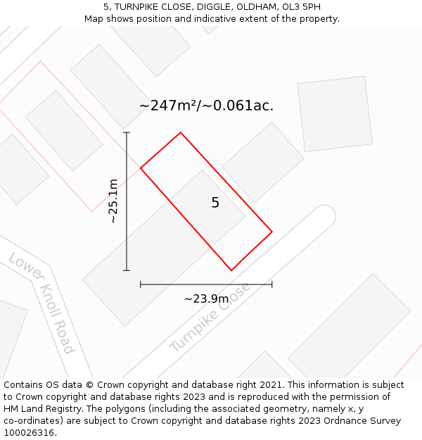 5, TURNPIKE CLOSE, DIGGLE, OLDHAM, OL3 5PH: Plot and title map