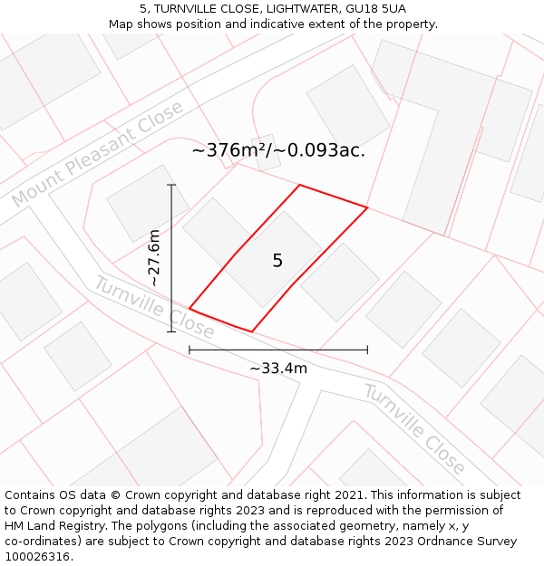 5, TURNVILLE CLOSE, LIGHTWATER, GU18 5UA: Plot and title map