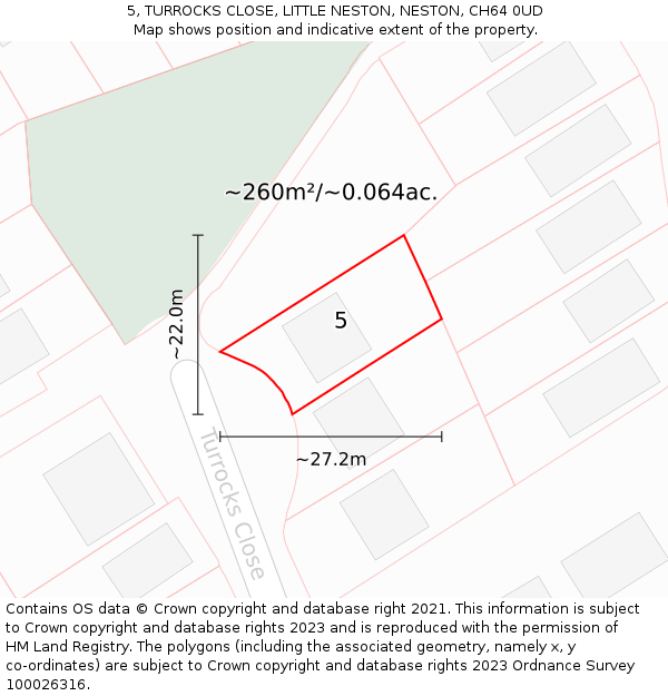 5, TURROCKS CLOSE, LITTLE NESTON, NESTON, CH64 0UD: Plot and title map