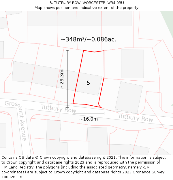 5, TUTBURY ROW, WORCESTER, WR4 0RU: Plot and title map