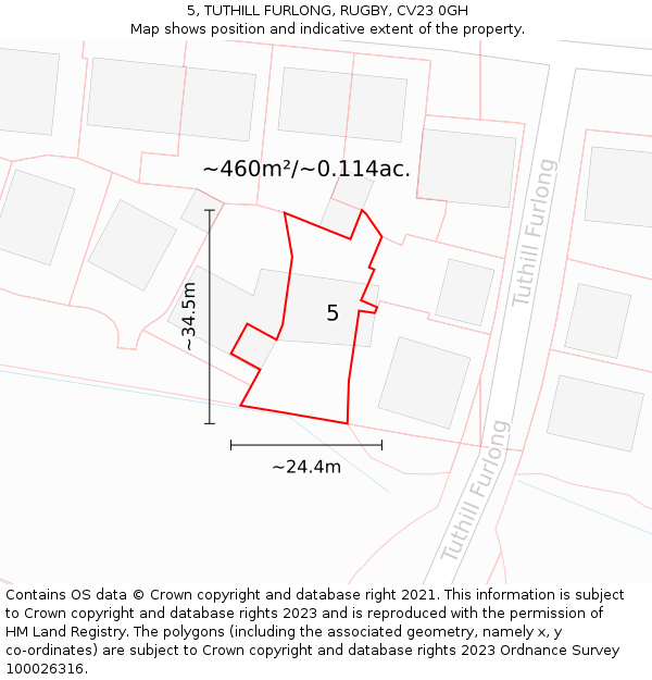 5, TUTHILL FURLONG, RUGBY, CV23 0GH: Plot and title map