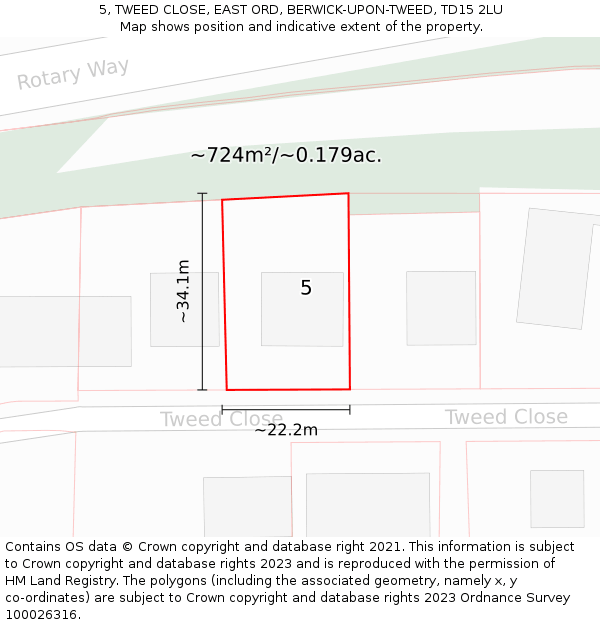 5, TWEED CLOSE, EAST ORD, BERWICK-UPON-TWEED, TD15 2LU: Plot and title map