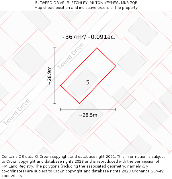 5, TWEED DRIVE, BLETCHLEY, MILTON KEYNES, MK3 7QR: Plot and title map