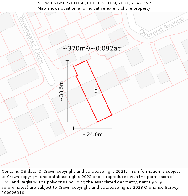 5, TWEENGATES CLOSE, POCKLINGTON, YORK, YO42 2NP: Plot and title map