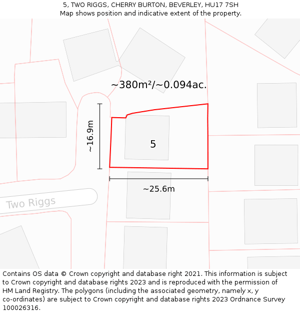 5, TWO RIGGS, CHERRY BURTON, BEVERLEY, HU17 7SH: Plot and title map