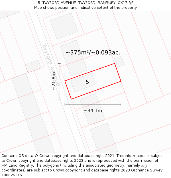 5, TWYFORD AVENUE, TWYFORD, BANBURY, OX17 3JF: Plot and title map