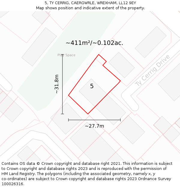 5, TY CERRIG, CAERGWRLE, WREXHAM, LL12 9EY: Plot and title map