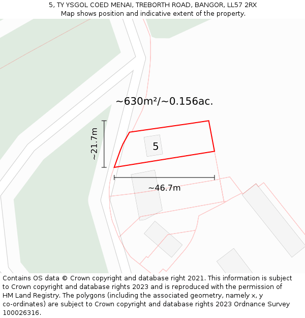 5, TY YSGOL COED MENAI, TREBORTH ROAD, BANGOR, LL57 2RX: Plot and title map