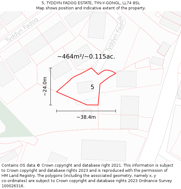 5, TYDDYN FADOG ESTATE, TYN-Y-GONGL, LL74 8SL: Plot and title map