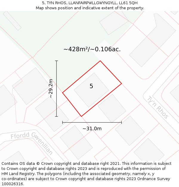 5, TYN RHOS, LLANFAIRPWLLGWYNGYLL, LL61 5QH: Plot and title map