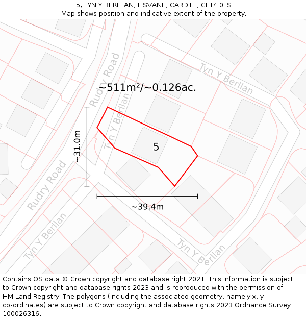 5, TYN Y BERLLAN, LISVANE, CARDIFF, CF14 0TS: Plot and title map