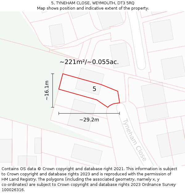 5, TYNEHAM CLOSE, WEYMOUTH, DT3 5RQ: Plot and title map