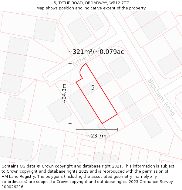 5, TYTHE ROAD, BROADWAY, WR12 7EZ: Plot and title map