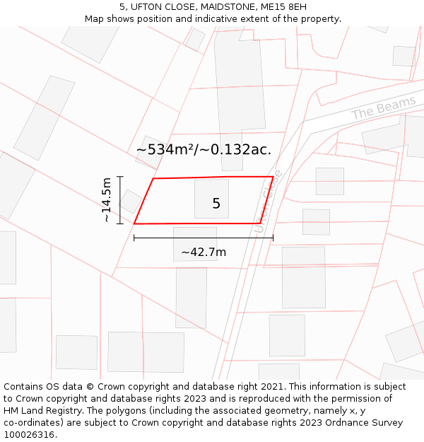 5, UFTON CLOSE, MAIDSTONE, ME15 8EH: Plot and title map