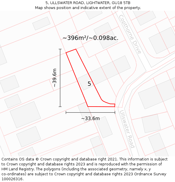 5, ULLSWATER ROAD, LIGHTWATER, GU18 5TB: Plot and title map