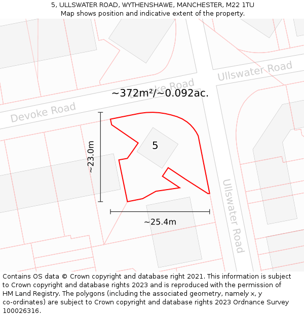 5, ULLSWATER ROAD, WYTHENSHAWE, MANCHESTER, M22 1TU: Plot and title map