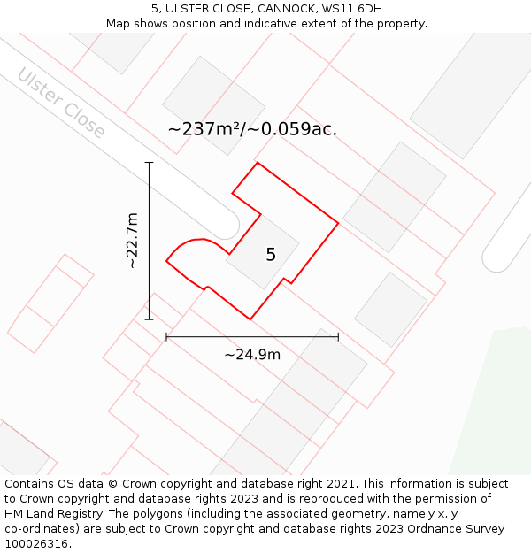 5, ULSTER CLOSE, CANNOCK, WS11 6DH: Plot and title map