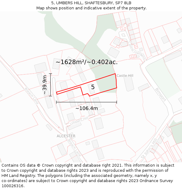 5, UMBERS HILL, SHAFTESBURY, SP7 8LB: Plot and title map