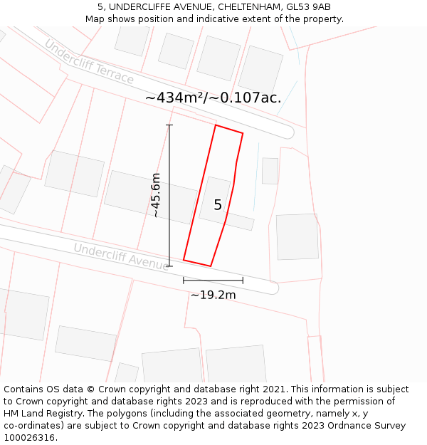 5, UNDERCLIFFE AVENUE, CHELTENHAM, GL53 9AB: Plot and title map