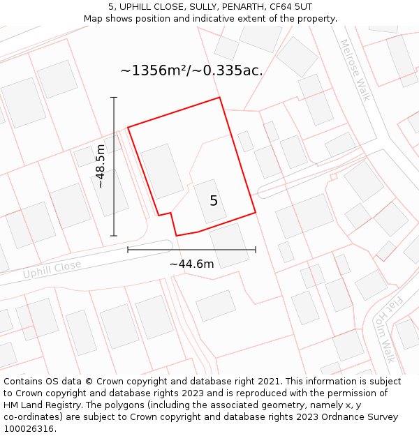 5, UPHILL CLOSE, SULLY, PENARTH, CF64 5UT: Plot and title map