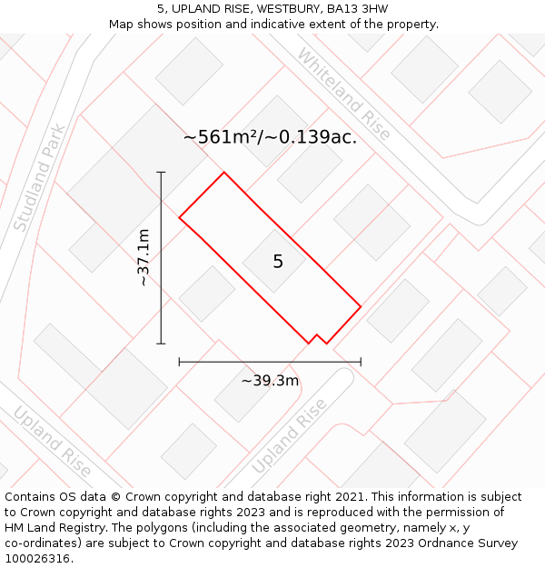 5, UPLAND RISE, WESTBURY, BA13 3HW: Plot and title map