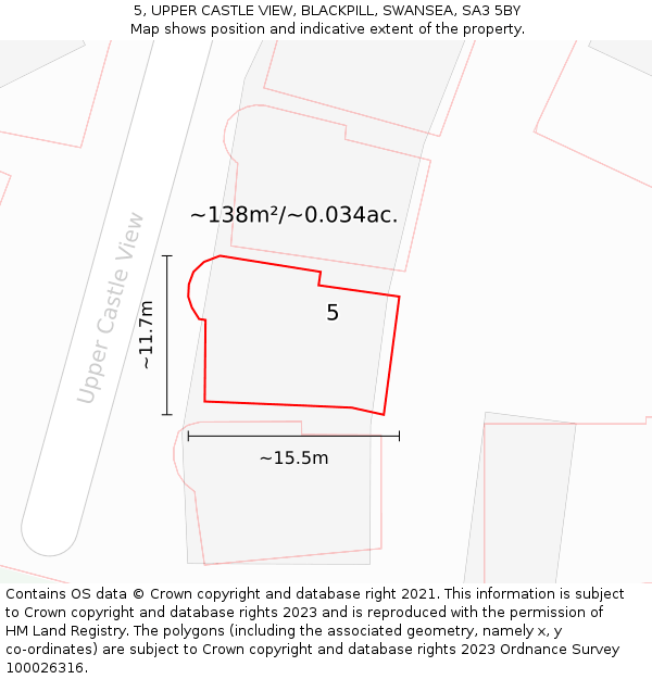 5, UPPER CASTLE VIEW, BLACKPILL, SWANSEA, SA3 5BY: Plot and title map