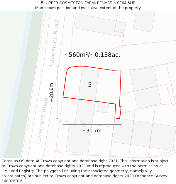 5, UPPER COSMESTON FARM, PENARTH, CF64 5UB: Plot and title map