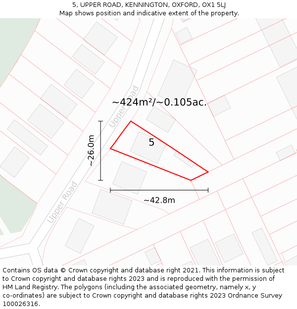 5, UPPER ROAD, KENNINGTON, OXFORD, OX1 5LJ: Plot and title map