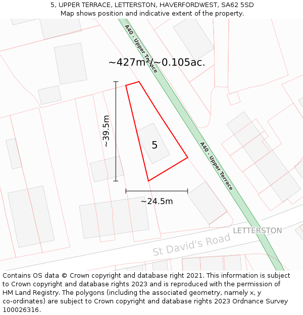 5, UPPER TERRACE, LETTERSTON, HAVERFORDWEST, SA62 5SD: Plot and title map