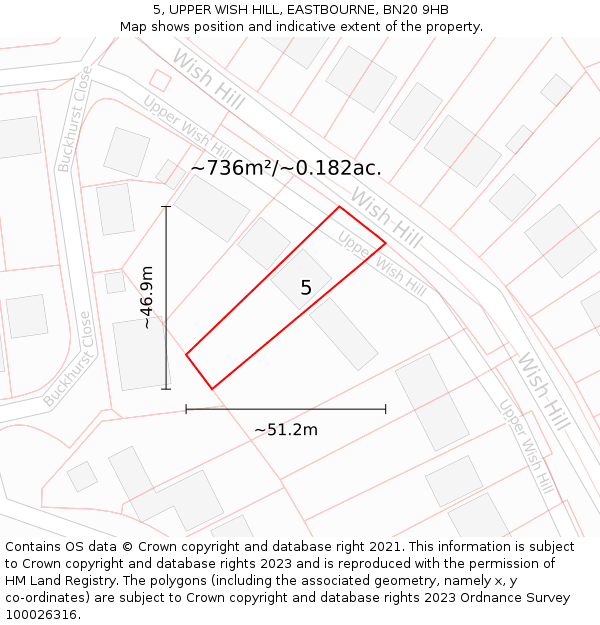 5, UPPER WISH HILL, EASTBOURNE, BN20 9HB: Plot and title map