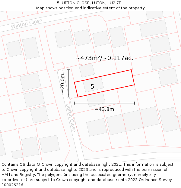 5, UPTON CLOSE, LUTON, LU2 7BH: Plot and title map