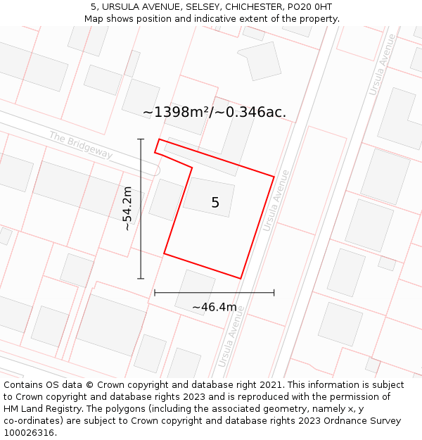 5, URSULA AVENUE, SELSEY, CHICHESTER, PO20 0HT: Plot and title map
