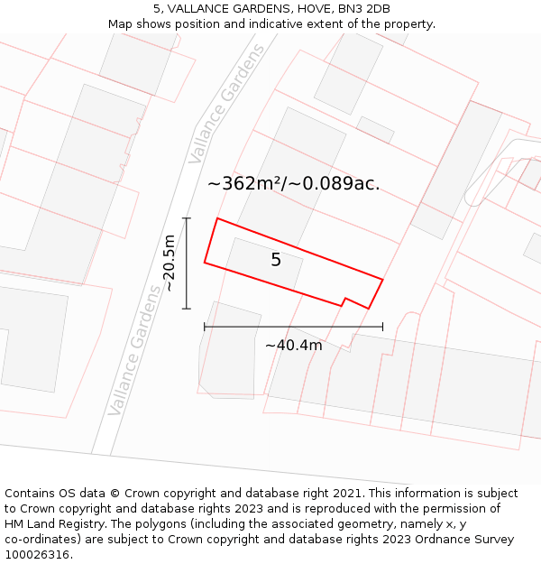 5, VALLANCE GARDENS, HOVE, BN3 2DB: Plot and title map