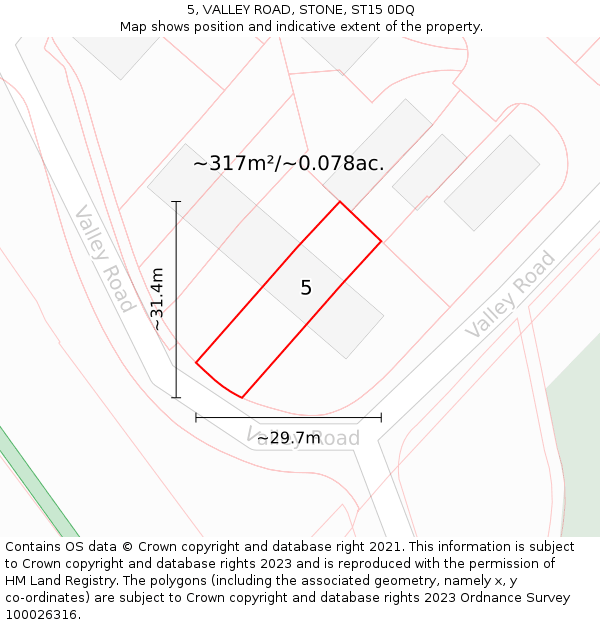 5, VALLEY ROAD, STONE, ST15 0DQ: Plot and title map