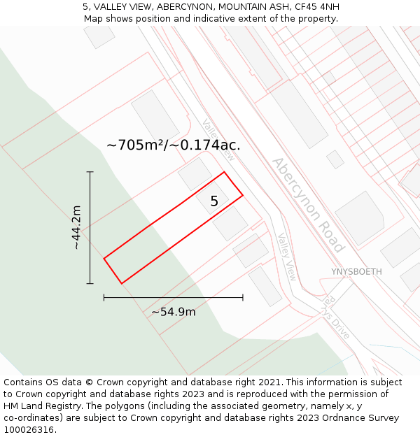 5, VALLEY VIEW, ABERCYNON, MOUNTAIN ASH, CF45 4NH: Plot and title map