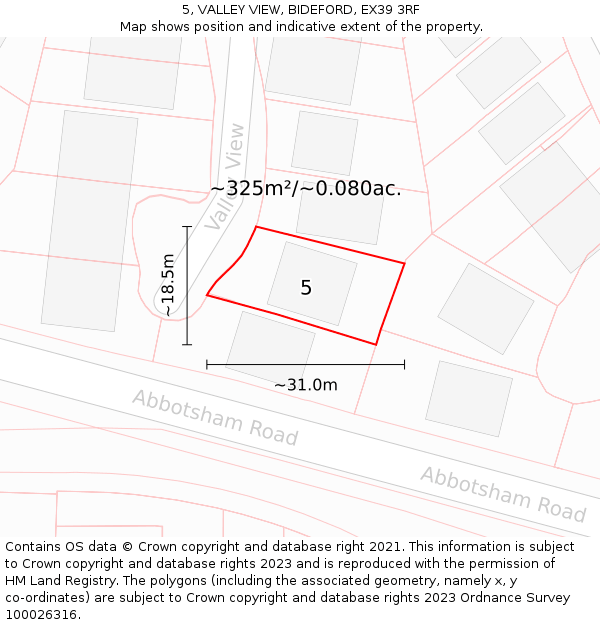 5, VALLEY VIEW, BIDEFORD, EX39 3RF: Plot and title map