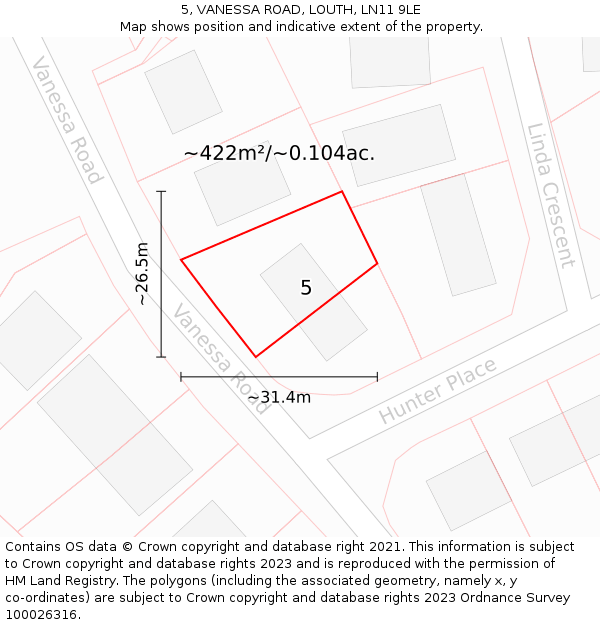 5, VANESSA ROAD, LOUTH, LN11 9LE: Plot and title map