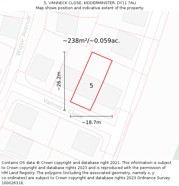 5, VANNECK CLOSE, KIDDERMINSTER, DY11 7AU: Plot and title map